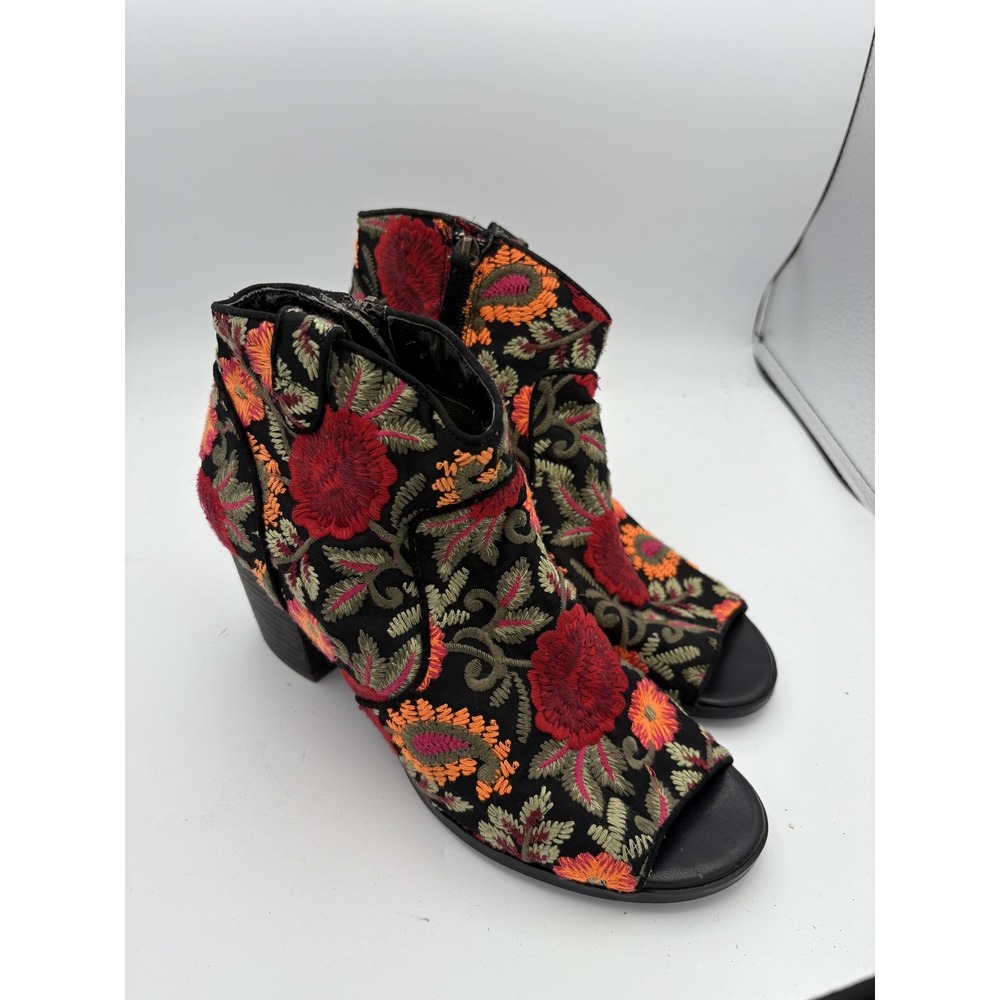 Crown Vintage Boots Womens Size 9.5 Black Embroidered Peep Toe Ankle Booties